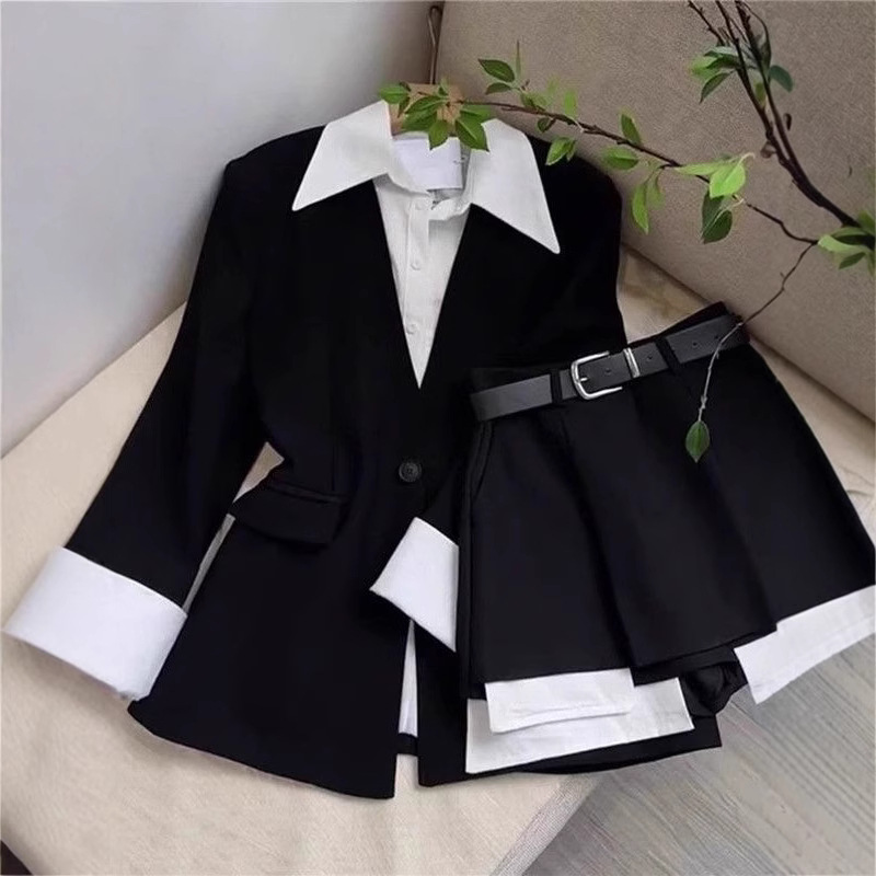 Sewing Jackets - Damen Zweiteiler Rock-Sets Patchwork-Blazer mit Knöpfen