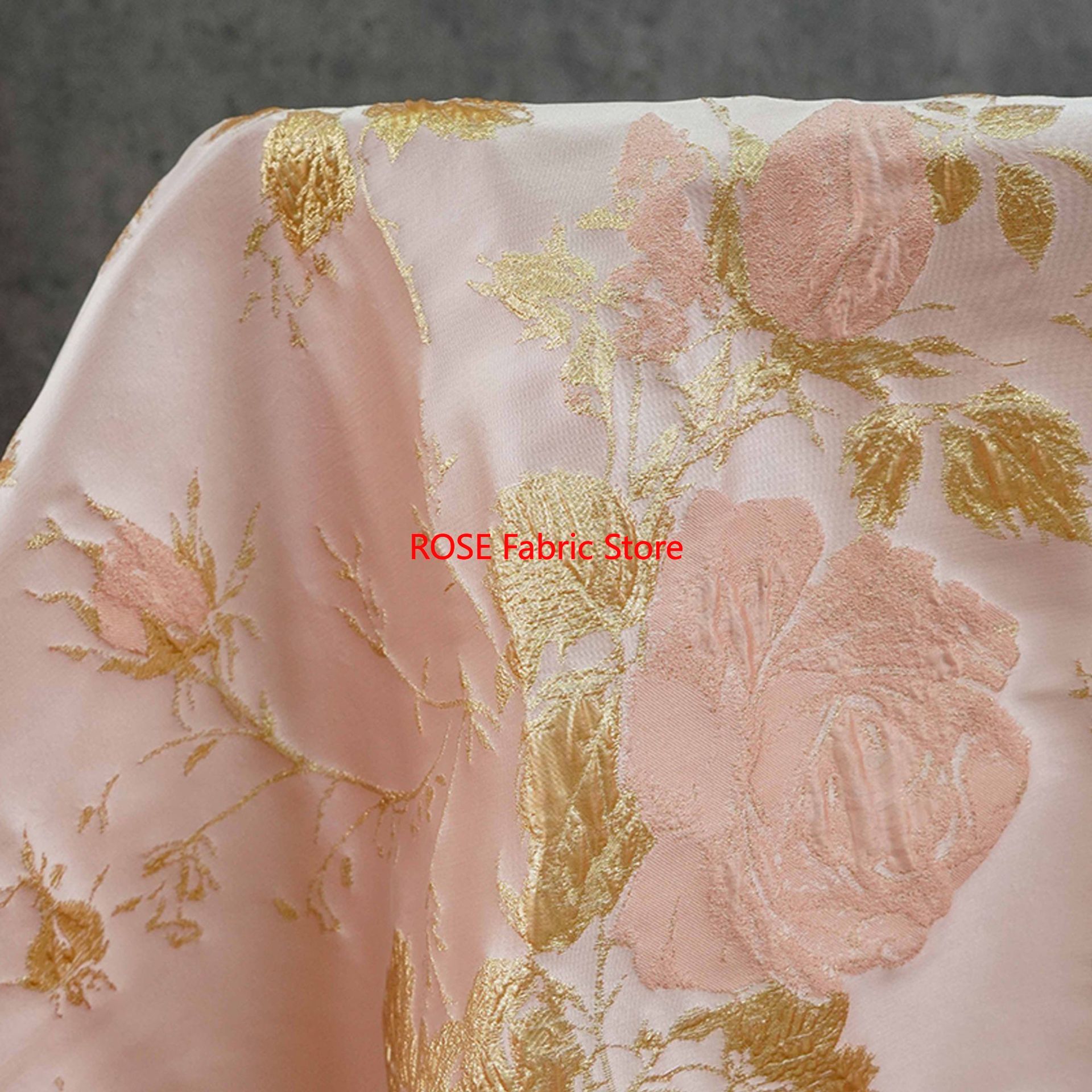 Sewing Jackets - 1 Meter 3D-Relief-Gold-Seiden-Blumen-Jacquard-Stoff für Damen, elegantes