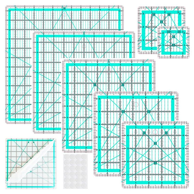 Quilting Ruler Square - A25F-Blau 7-teiliges Kragenlineal, DIY-Quadrat-Quiltlineal – Blau