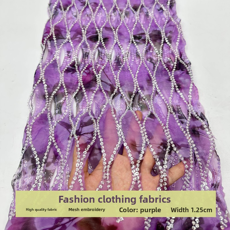 Sewing Tie Dye - Mesh-Chiffon-Stoff mit Perlen- und Paillettenstickerei für